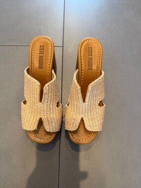 Steve Madden Sunkissed Raffia Platform Block Heel Sandals size 9